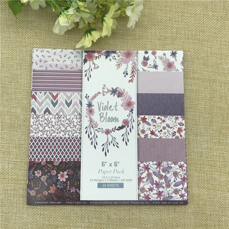 24 sheet 6"X6" Violet Bloom of the flower patterned paper Scrapbooking paper pack handmade craft paper craft Background pad