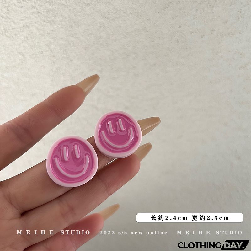 Women Fashion Geometric Fluorescent Rose Without Ear Hole Ear Clip Earrings