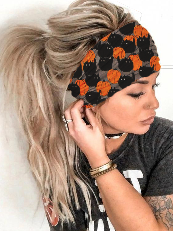 Pumpkins And Cat Print Halloween Headband