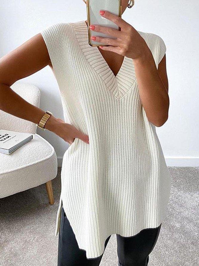 Casual Knitted Floral-Print Solid Sweater | EGEMISS
