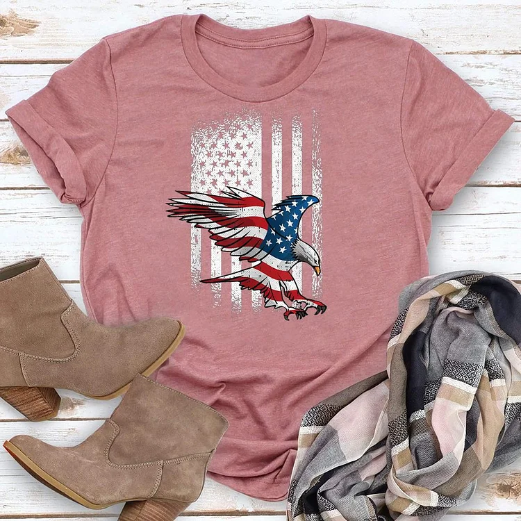 American Flag Eagle Round Neck T-shirt-018160-Annaletters