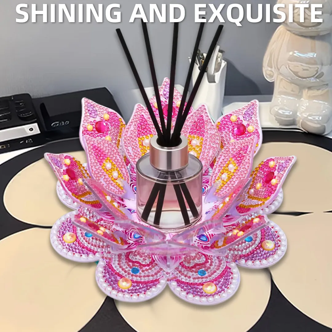 Lotus DIY Diamond Art Painting Kits of Candle Holder Diamond Painting Candle Holder Kit Diamonds Paintings Candlestick Holder Kit for Aromatherapy & Home Decor (Pink)