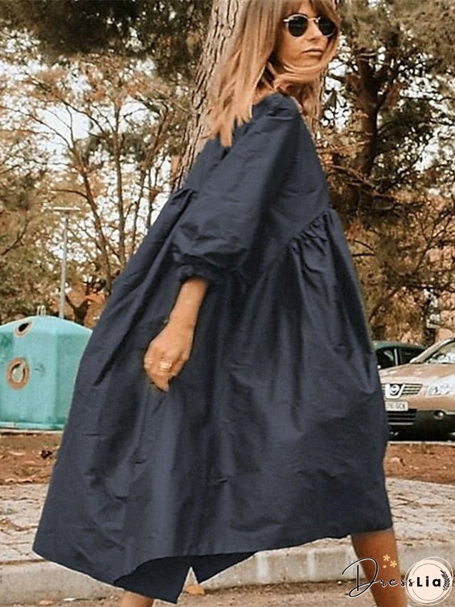 Women's Dress - Casual Dress Midi Dress Black White Pink 3/4 Length Sleeve Leopard Ruched Summer Spring Fall Autumn Crew Neck Stylish Weekend S M L XL XXL