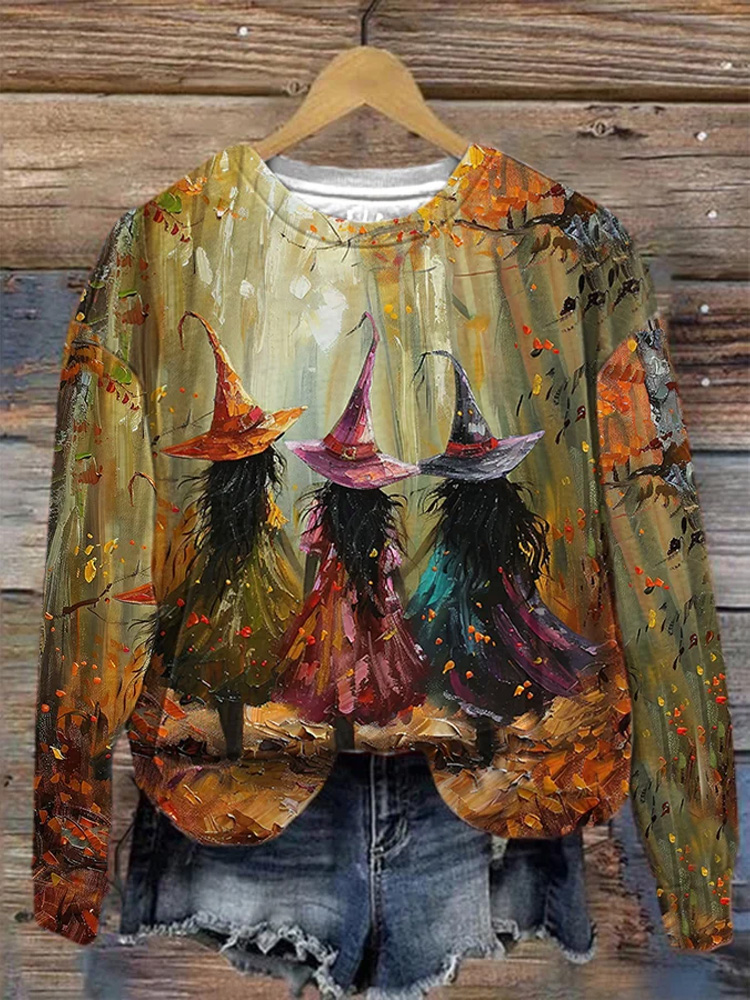 Comstylish Women's Halloween Three Witches Print Sweatshirt