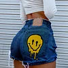 Women's Super High Waist Denim Ripped Shorts Smiley Face Print Sexy Hot Pants Shorts by Inlyline