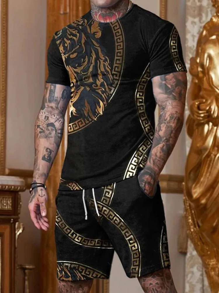 Men's casual black lion print collar suit.jpg