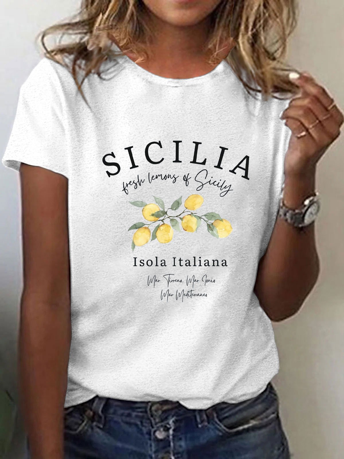 Women's Sicily Lemons Print Crew Neck T-Shirt