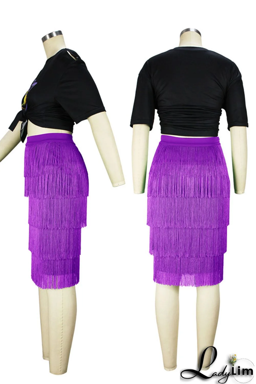 Black Casual Print Tassel Split Joint O Neck Plus Size Two Pieces