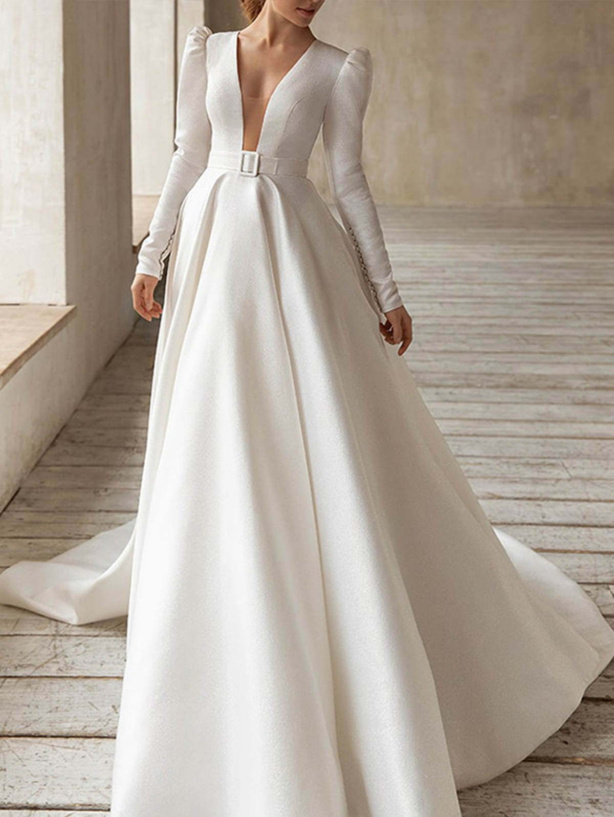 Elegant Deep V Neck With Belt A-line Maxi Dress