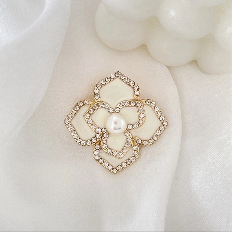 Fashion Pin Flower Alloy Plating Inlay Artificial Gemstones Pearl Women’S Brooches