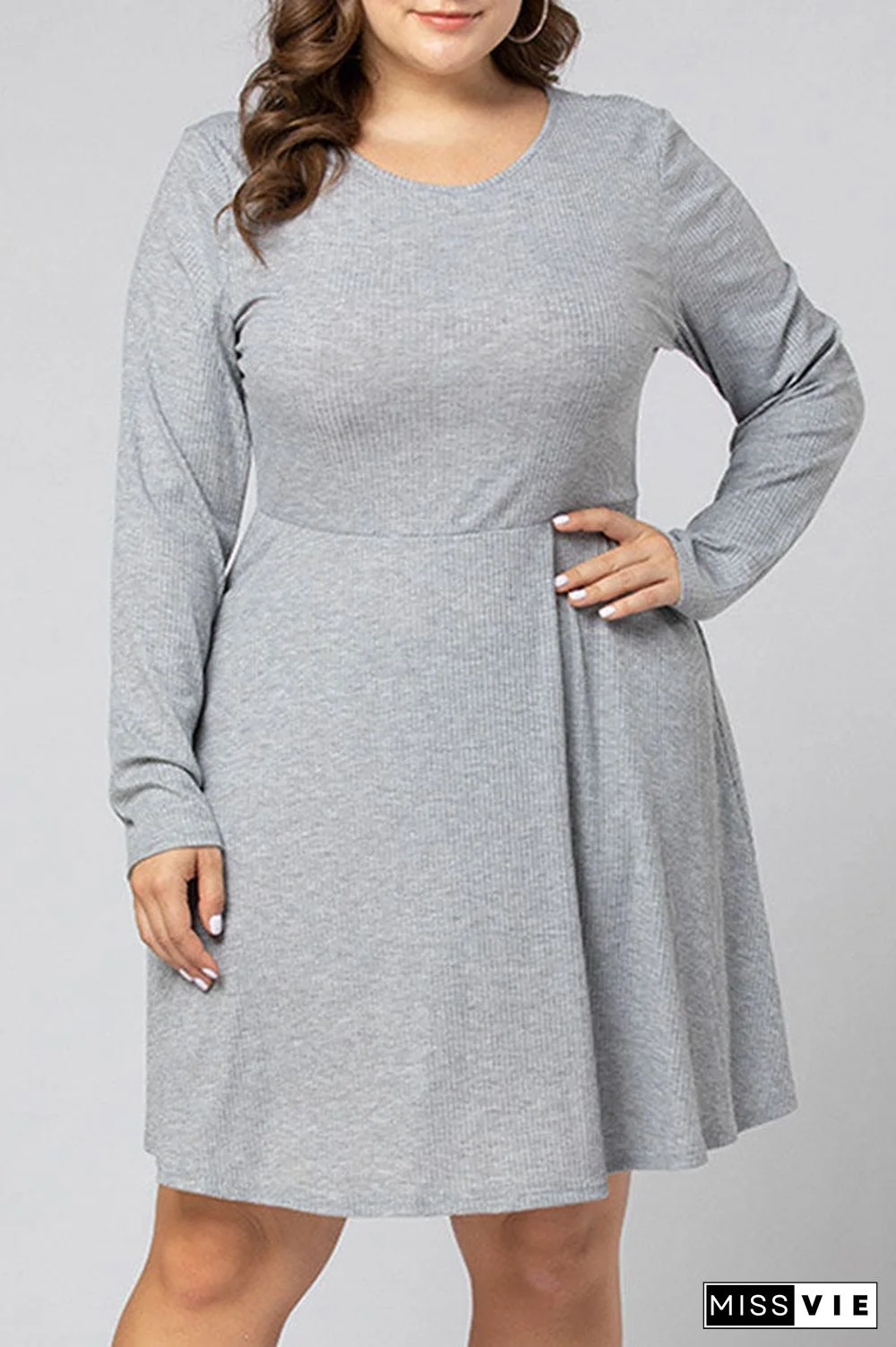 Plus Size Knot Back Ribbed Dress