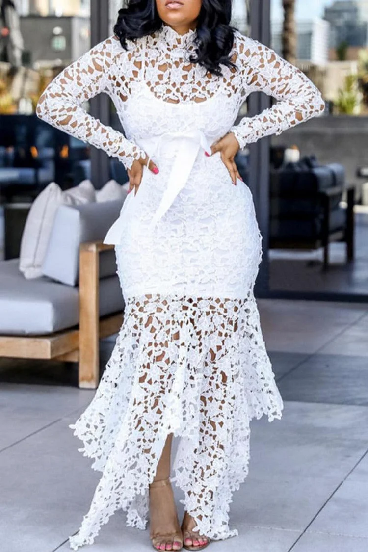 Xpluswear Plus Size Formal Sheer Maxi Dresses Long Sleeve Lace
