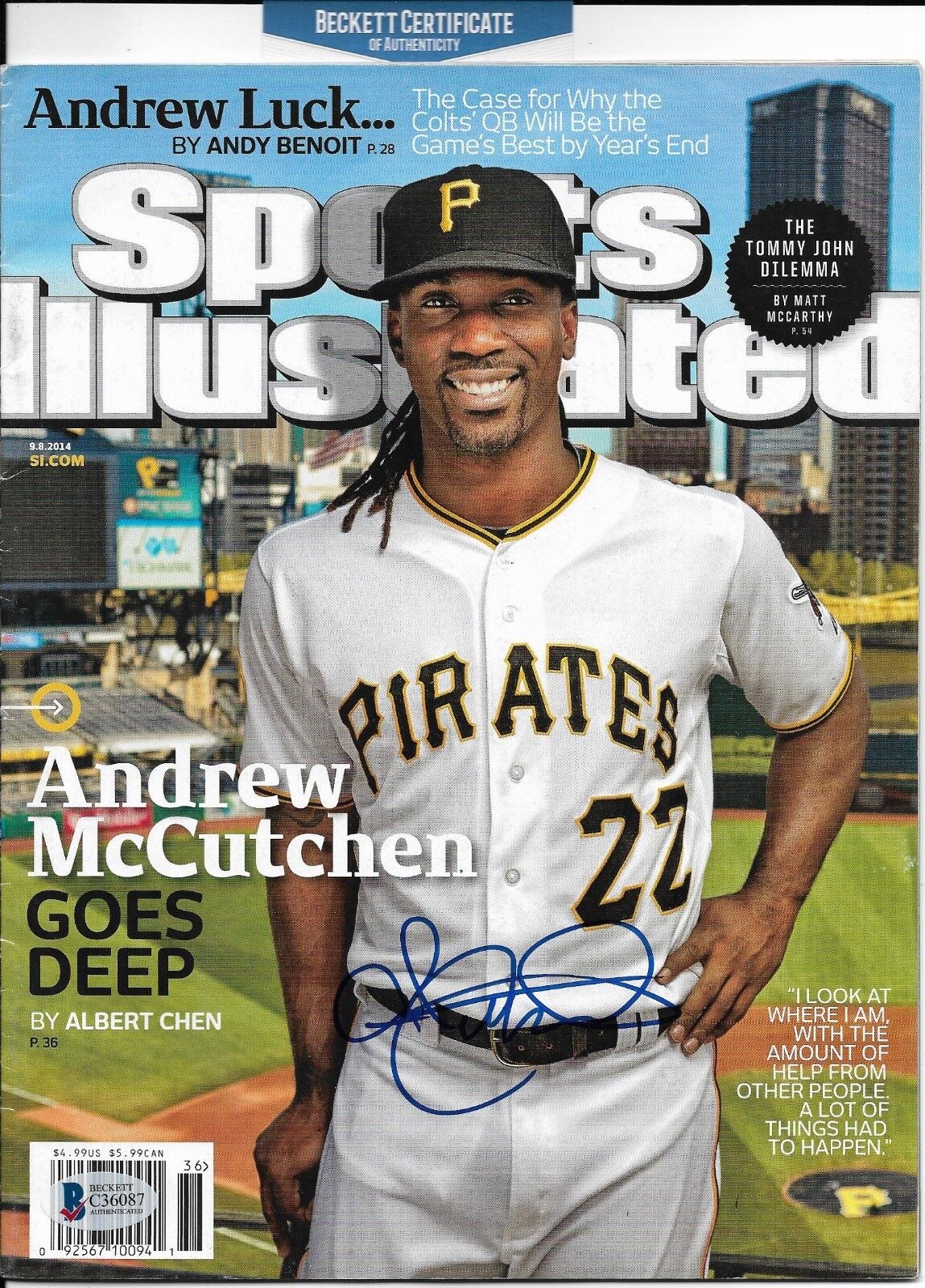 ANDREW MCCUTCHEN signed SPORTS ILLUSTRATED PITTS. PIRATESw/COA BECKETT C36087