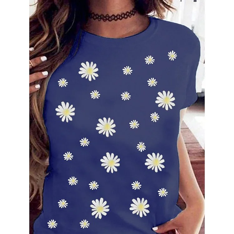 Bestdealfriday Printed Short Sleeve Round Neck Casual Shirts Tops 9085980