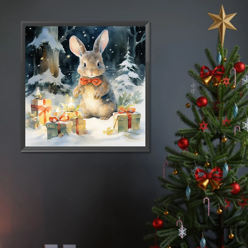 Diamond Painting - Full Round Drill - Winter Gift Bunny(Canvas|30*30cm)