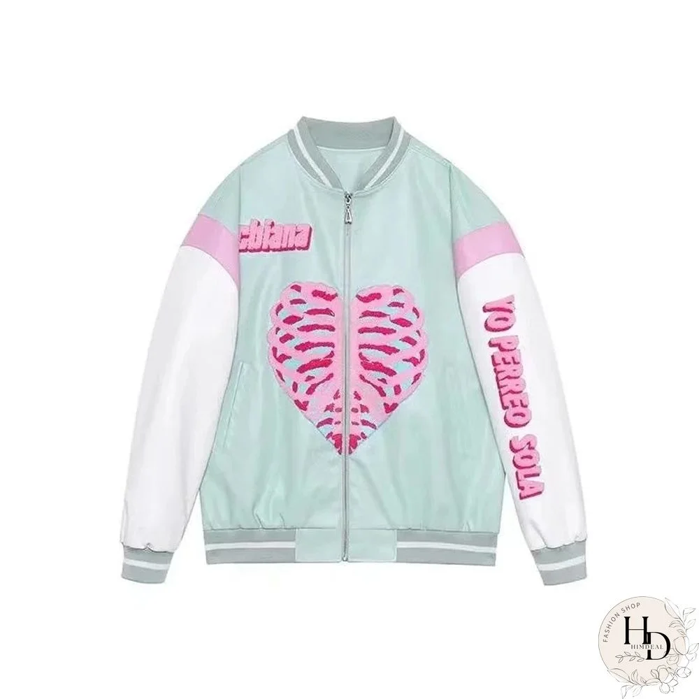 Spring Fashion Heart Printing Baseball Jacket Couple Clothes Jacket Women Coat Women Korean Tops Women Oversized Jacket Hot