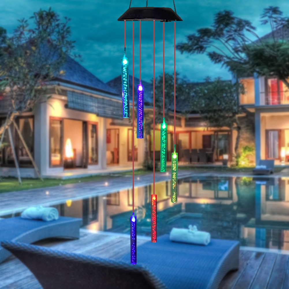 

6 Bubble Column Solar Wind Chime Lamp LED Outdoor Landscape Wind Bell Light, 501 Original