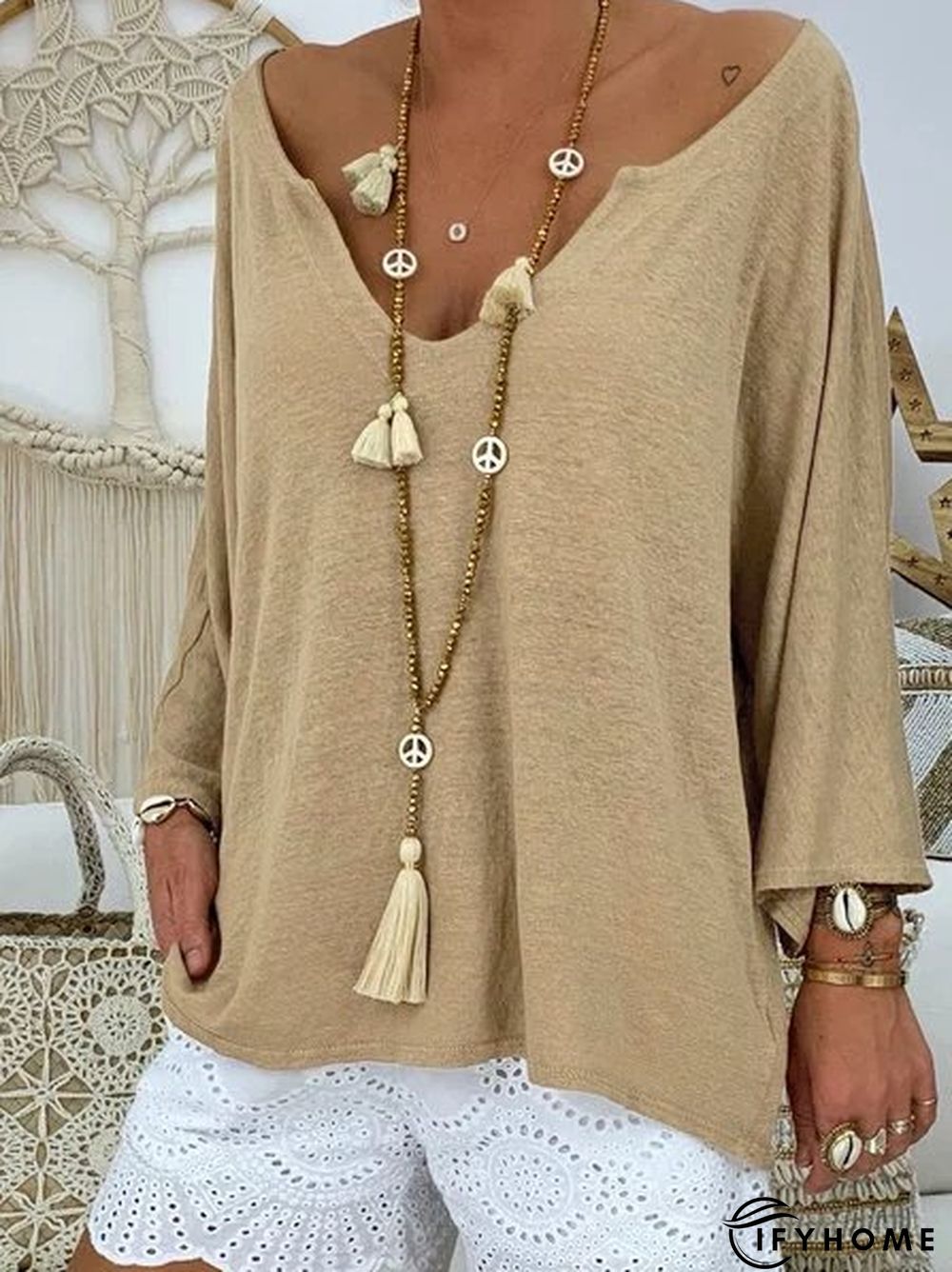 zolucky Casual V NeckSolid Cotton T-shirt | IFYHOME