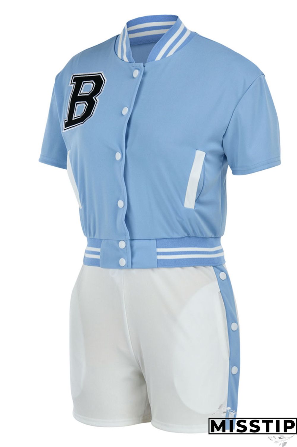 Green Fashion Casual Letter Embroidery Patchwork Short Sleeve Two Pieces