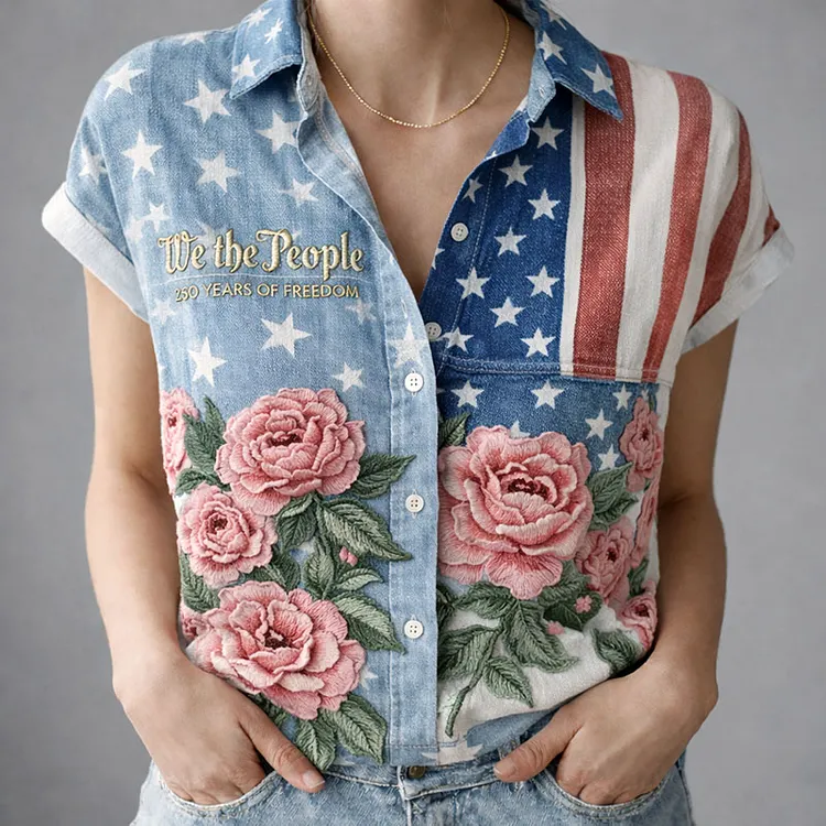 Women's American Founding 250th Anniversary Art Print Short-Sleeved Shirt