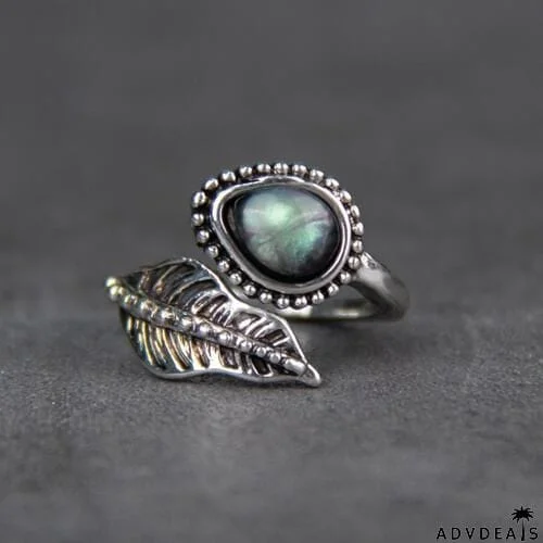 Alloy Moonstone Leaf Bypass Ring