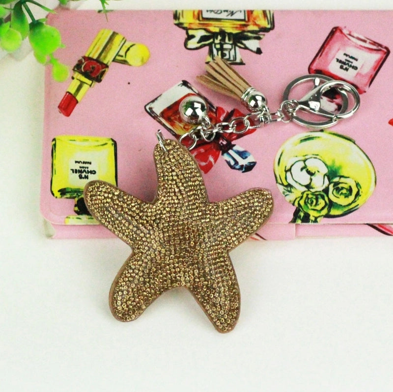 8 Pieces Glam Beach Starfish Flannel Diamond Women’S Keychain