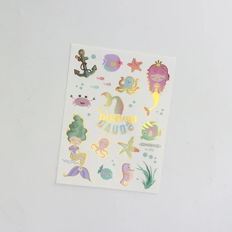 water tattoos for kids cartoon silver gold tattoo sticker sea mermaid temporary tattoos children girls hand tattoo finger decal