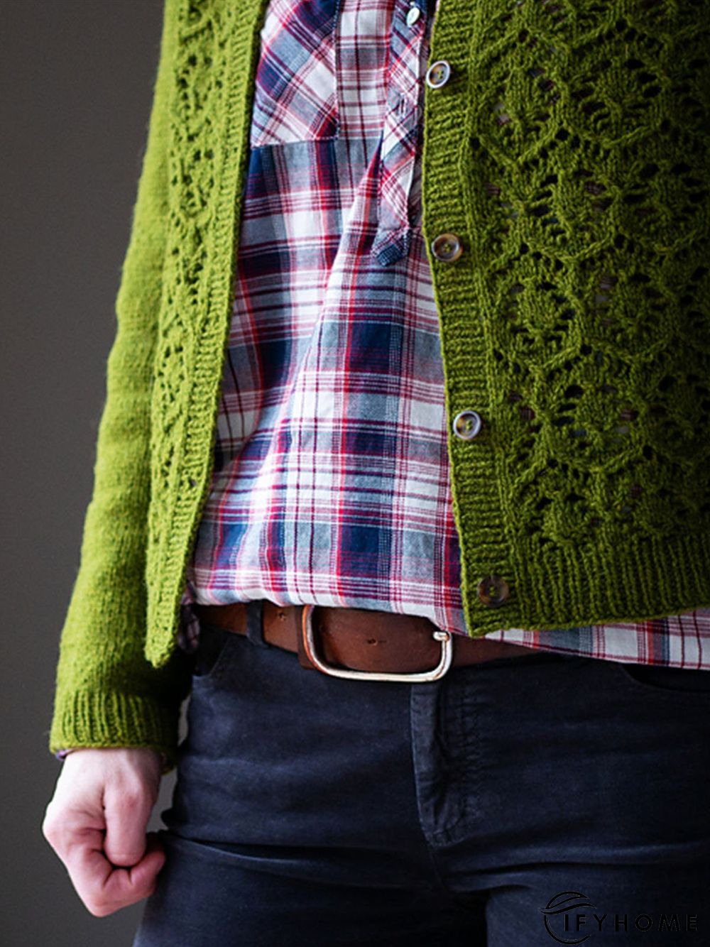 Crew Neck Cotton-Blend Loose Cardigan | IFYHOME