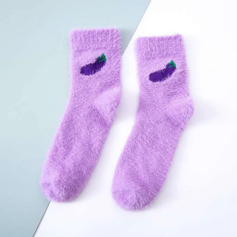 Winter Imitate Mink Velvet Socks Cute Fruit Socks Thicken Warm Women Socks Sleep Socks Girls Home Floor Bedroom Sox Harajuku