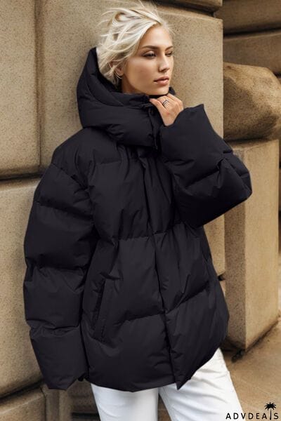 Pocketed Zip Up Hooded Puffer Jacket