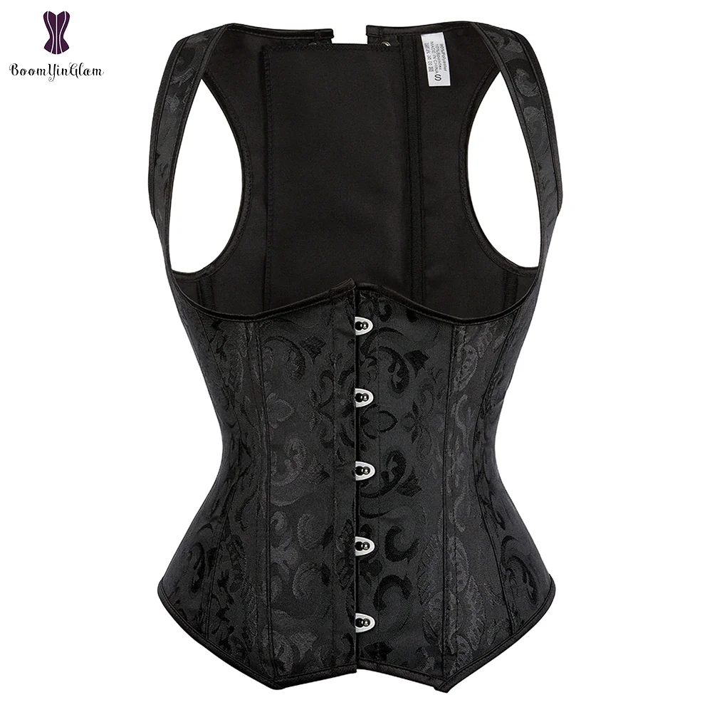 Billionm Underbust Corset Vest Jacquard Floral Waist Cincher Shaper Shapewear With G String