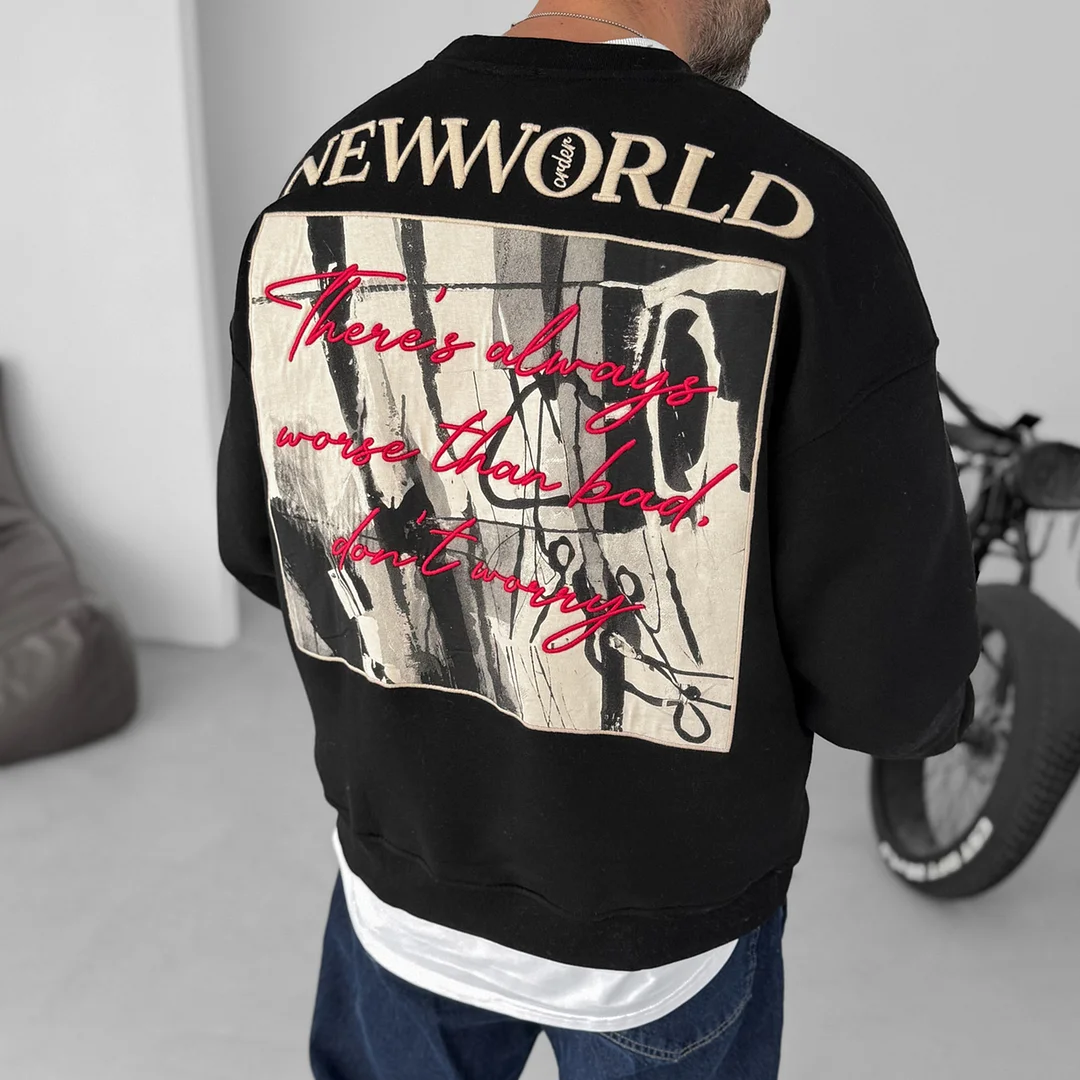 Ethnic Letter Print Casual Oversized Sweatshirt