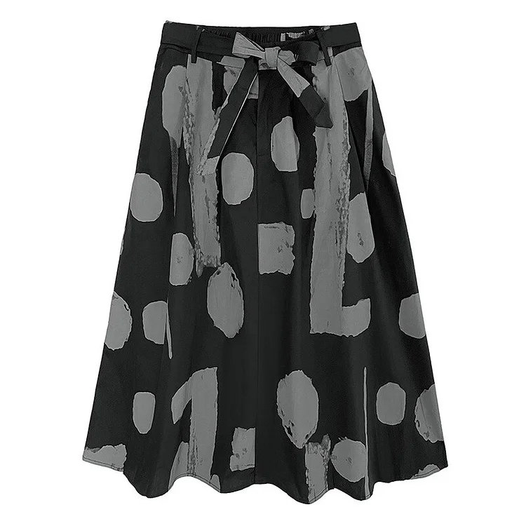 Fashion Contrast Color Dot Printed Lace-up Skirt