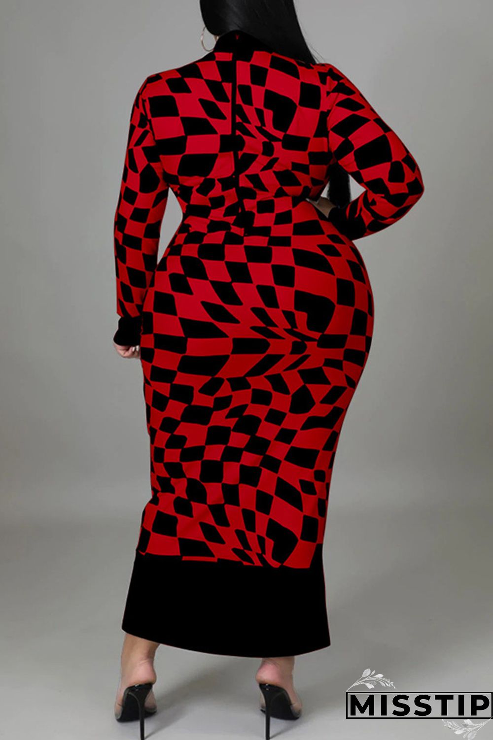 Yellow Casual Plaid Print Patchwork Half A Turtleneck Long Sleeve Plus Size Dresses