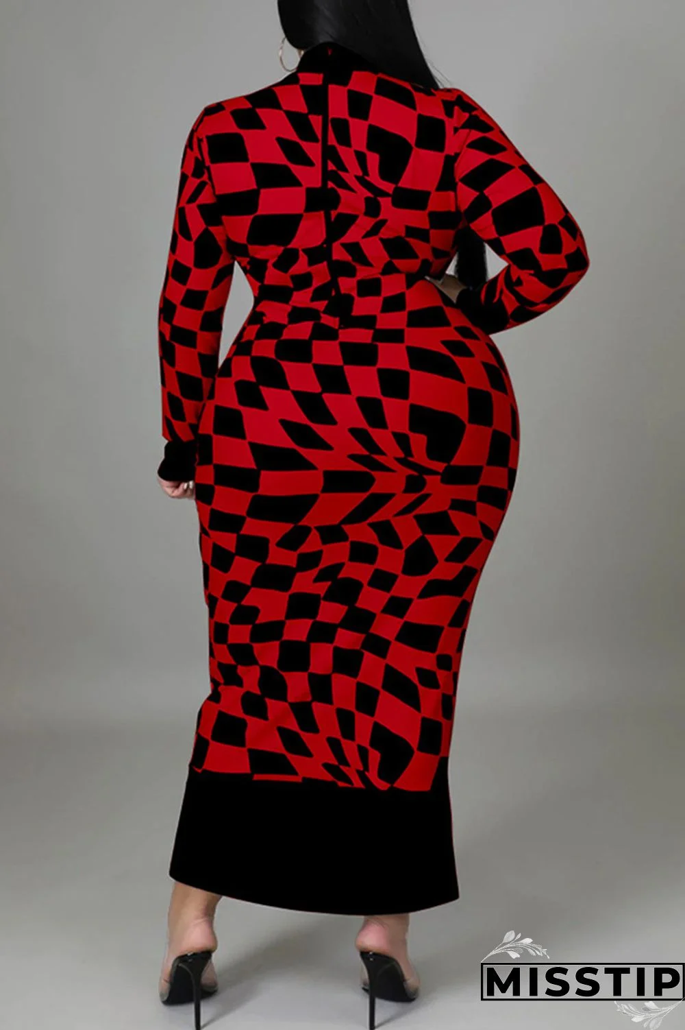 Yellow Casual Plaid Print Patchwork Half A Turtleneck Long Sleeve Plus Size Dresses