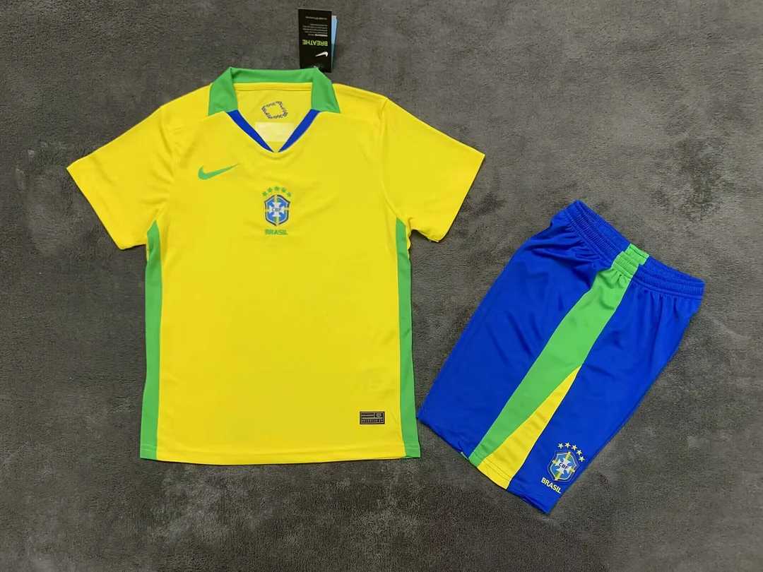2025 Brazil Home Kids Kit Football jersey Thai Quality