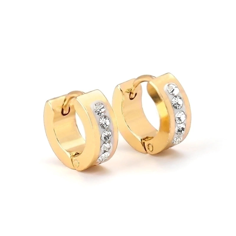 1 Pair Elegant Minimalist Geometric 304 Stainless Steel Zircon 18K Gold Plated Huggie Earrings