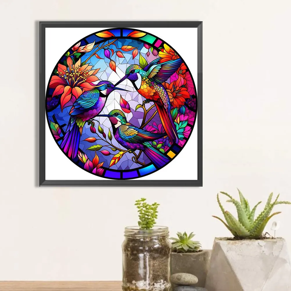 Diamond Painting - Full Round Drill - Stained Glass Birds(Canvas|30*30cm)
