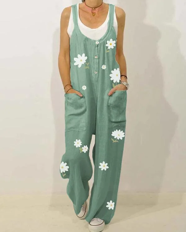 women's Floral Print Strapless Jumpsuit-Linen Fashion