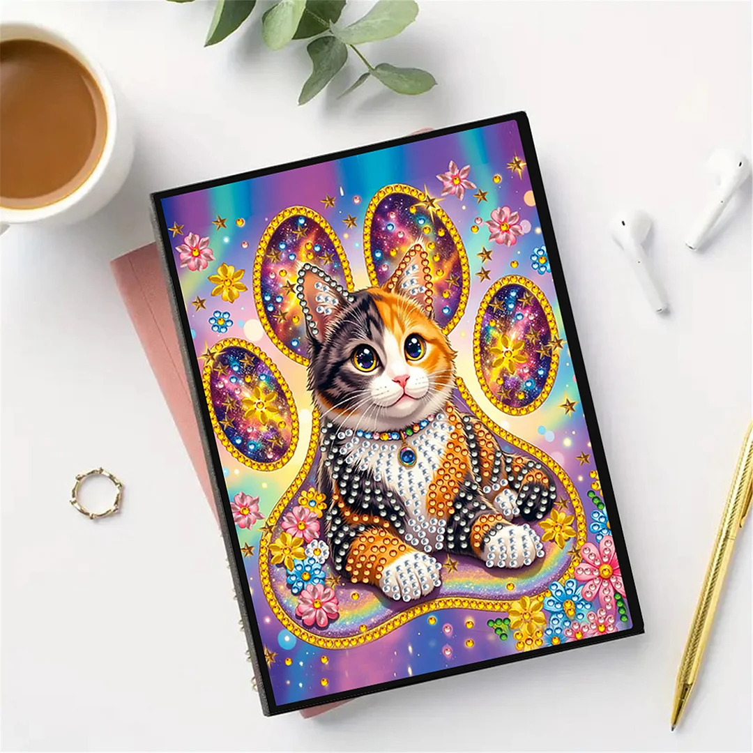DIY Flower Diamond Painting Journals Notebooks 50 Pages A5 No Lines Special Shaped Diamond Art Kits for Beginners Craft Lovers and Artists (Cat)