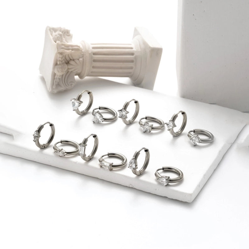 1 Pair French Style Minimalist Korean Style Pentagram Geometric Heart Shape Plating Inlay 304 Stainless Steel Zircon Earrings