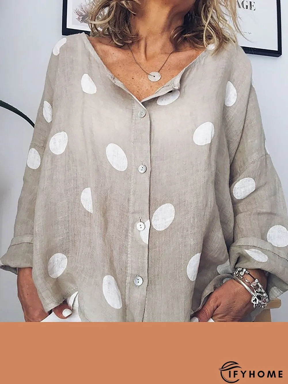 Women Polka Dots Buttoned Long Sleeve Casual Top | IFYHOME