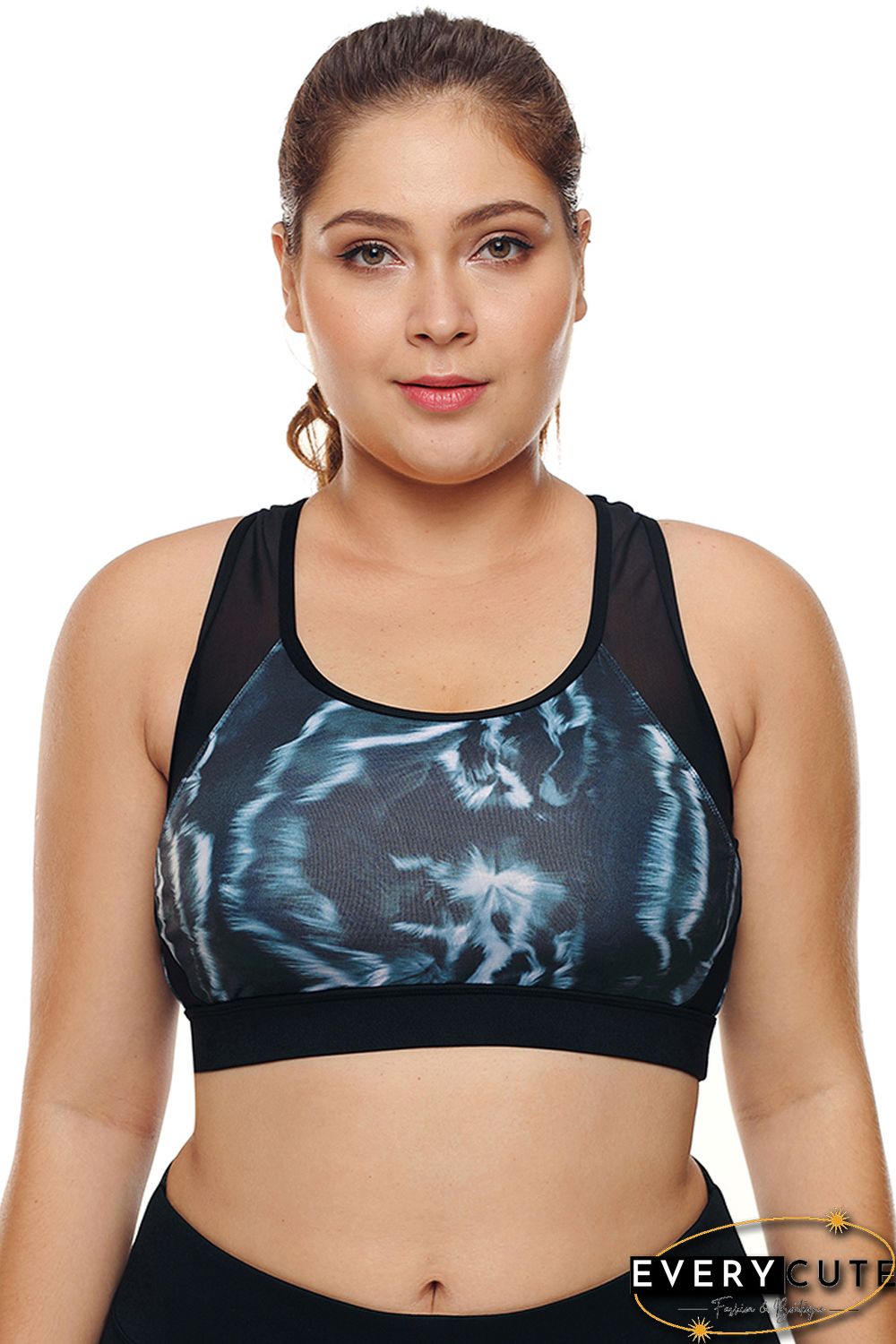 Mesh Insert and Cutout Stylish Printed Sports Bra