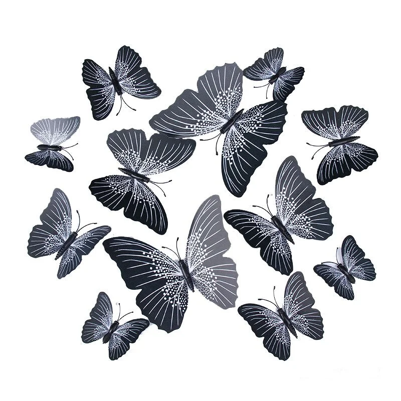 3D Butterfly Wall Stickers 12pcs/lot Moth Living Room Bedroom Children's Room Stickers Home Decor Black white minimalist modern