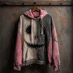 Halloween Pumpkin Face Contrast Stitched Washed Hoodie - Image 2
