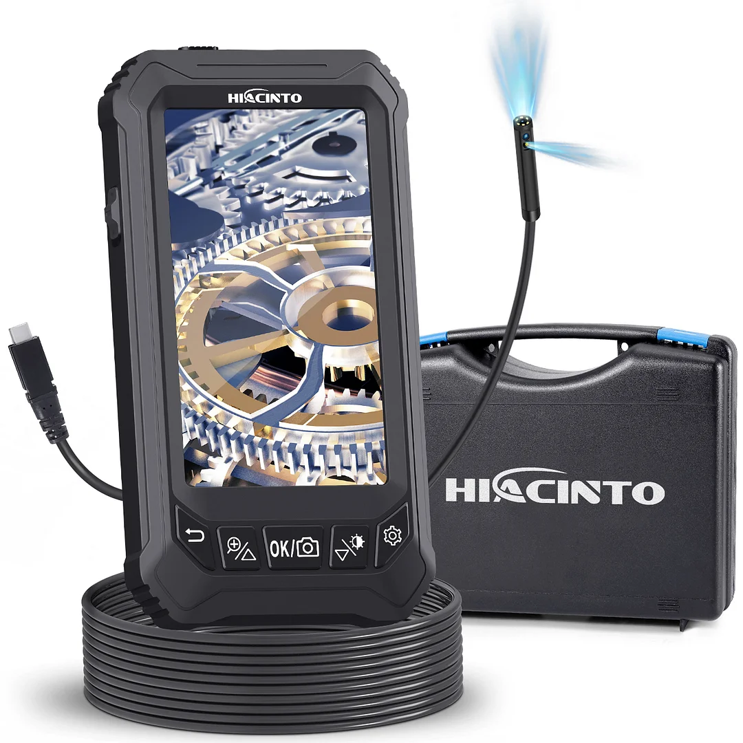 Hiacinto Camera Endoscope Articulée, Caméra d'inspection Endoscopique  Double Caméra Rotative à 360 °, écran IPS de 5,0 Pouces, Caméra Tubulaire  avec 9 LEDs, Carte de 64 Go et Câble de 1,5M 