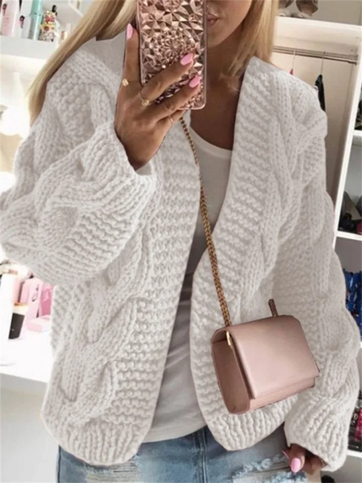 Women's Cardigan Knitted Solid Color Basic Casual Chunky Long Sleeve Loose Sweater Cardigans Hooded Open Front Fall Winter Wine Dusty Rose Gray-Hoverseek