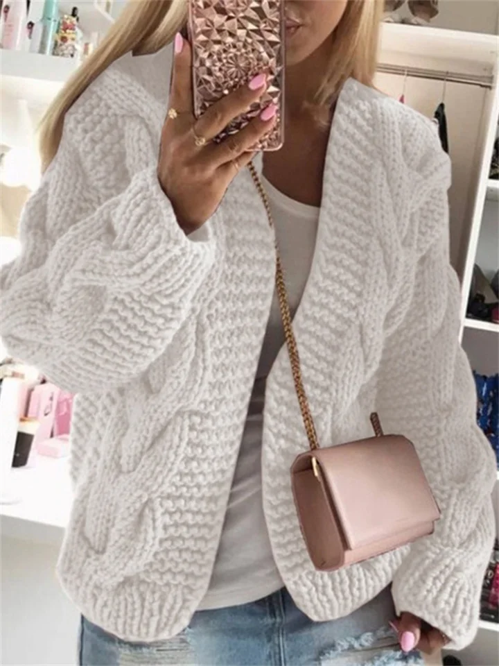 Women's Cardigan Knitted Solid Color Basic Casual Chunky Long Sleeve Loose Sweater Cardigans Hooded Open Front Fall Winter Wine Dusty Rose Gray-Cosfine