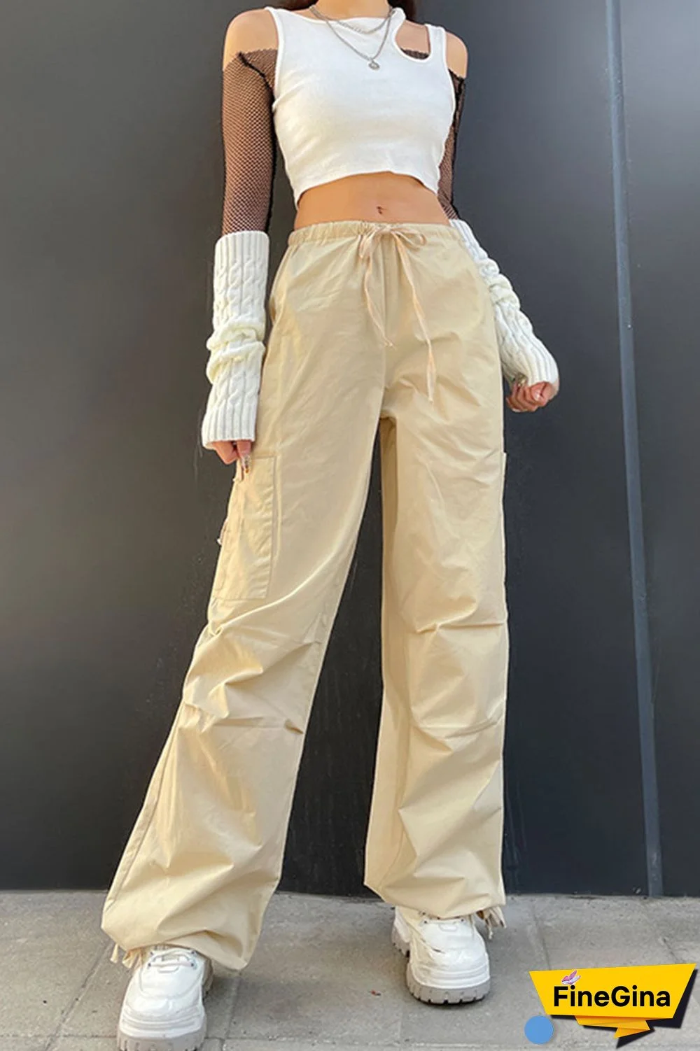 Brown Casual Street Solid Patchwork Pocket Loose Low Waist Wide Leg Solid Color Bottoms