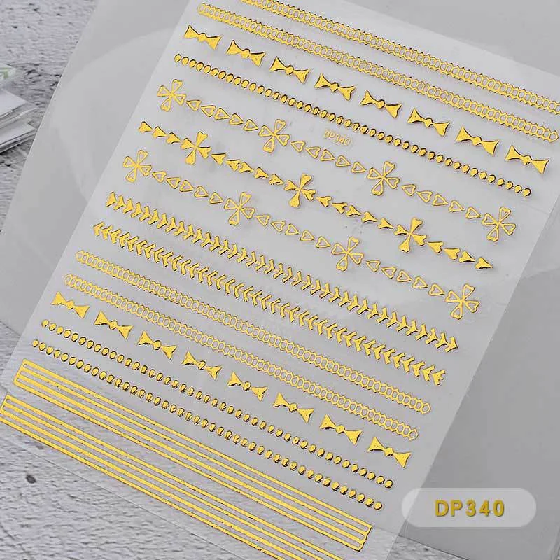 1Pcs 14x9cm 3D Metal Fashion Pattern Glamour Nail Art Sticker Self-adhesive Tape 3D Gold Chain Zipper Nail Design Applique